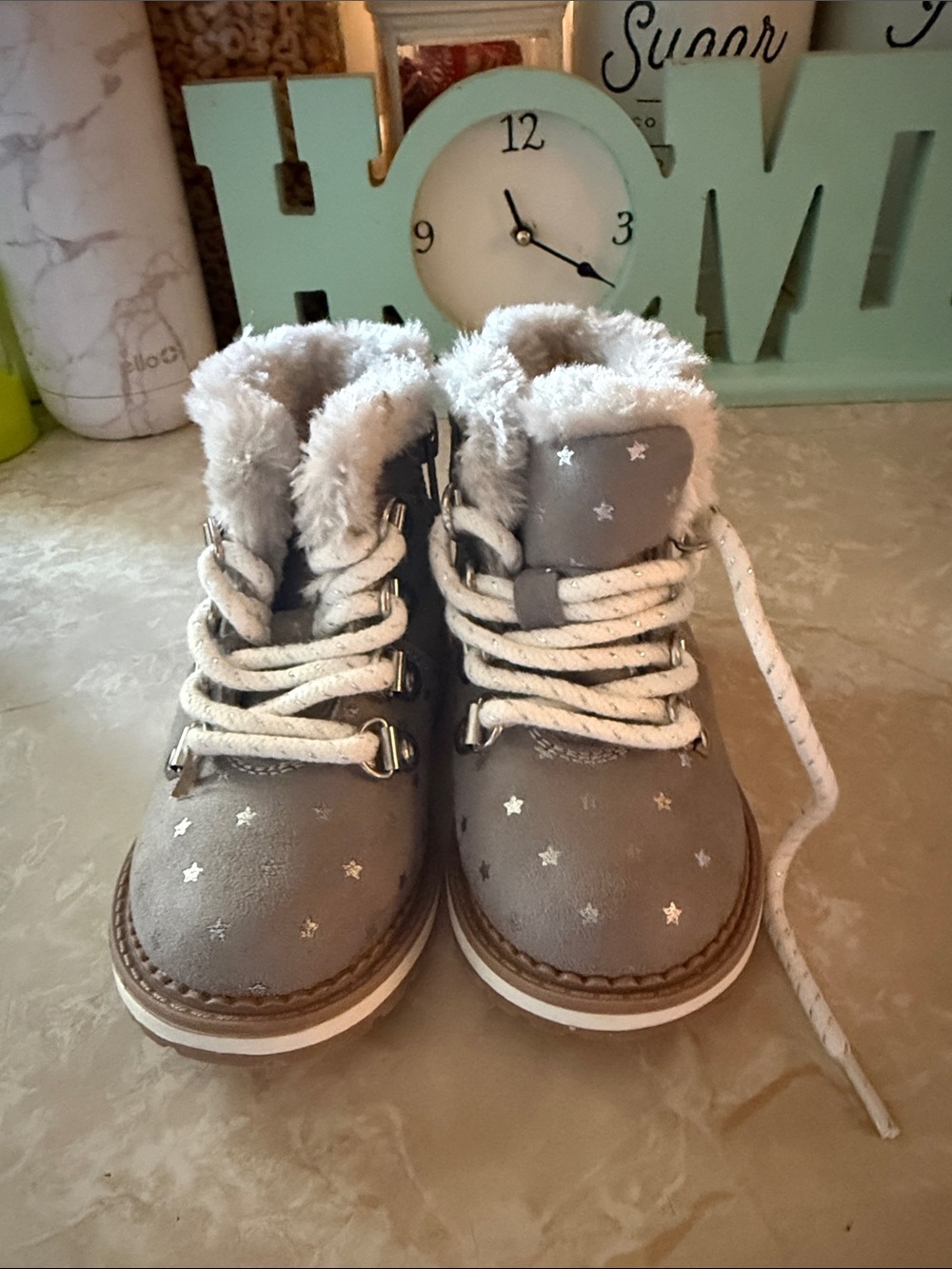 Cat & Jack Girls' Gray Faux Fur Lace-Up Ankle Boots